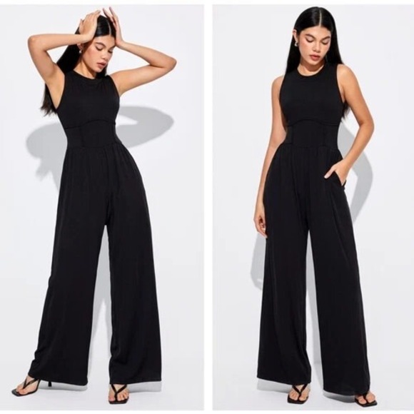 Cider Pants - CIDER Jumpsuit for Women Sleeveless Wide Leg Soft‎ Casual Solid Black, M, NWT